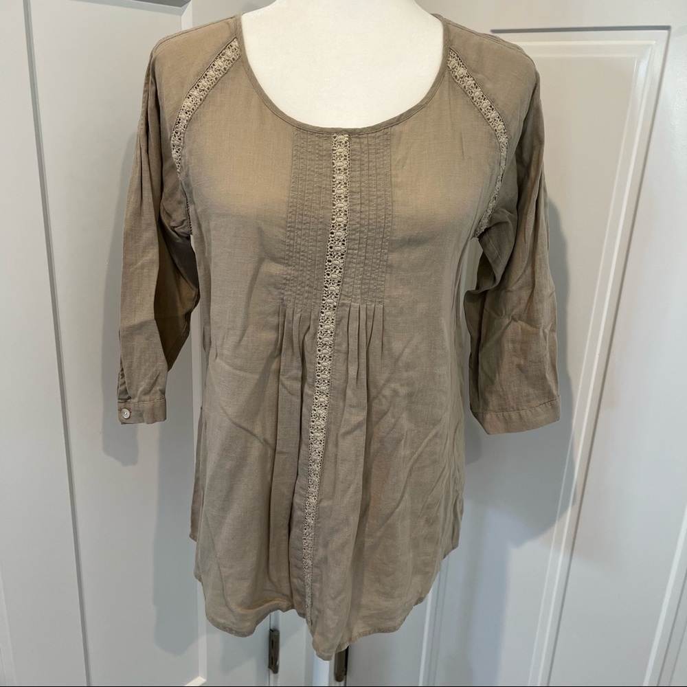J. Jill Taupe Lace-Trim Scoop Neck Women’s Top Small Petite